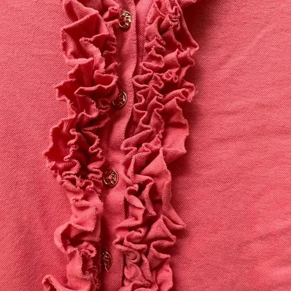 Tory Burch ruffle button long sleeve top Romilly pink coral salmon medium - Picture 12 of 13